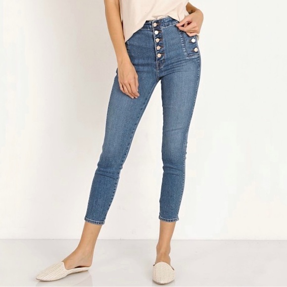 J Brand Natasha Sky High Rise Cropped Button Through Skinny Jeans Lovesick 24 - Picture 1 of 15